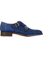 Santoni Monk Strap Shoes, Men's, Size: 9, Blue, Leather/suede