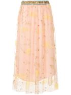 Muveil Embroidered Mesh Midi Skirt - Nude & Neutrals
