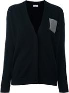 Brunello Cucinelli Contrast Pocket Cardigan, Women's, Size: Medium, Black, Silk/cashmere/virgin Wool