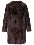 Liska - Button Up Fur Coat - Women - Silk/lamb Fur - M, Red, Silk/lamb Fur