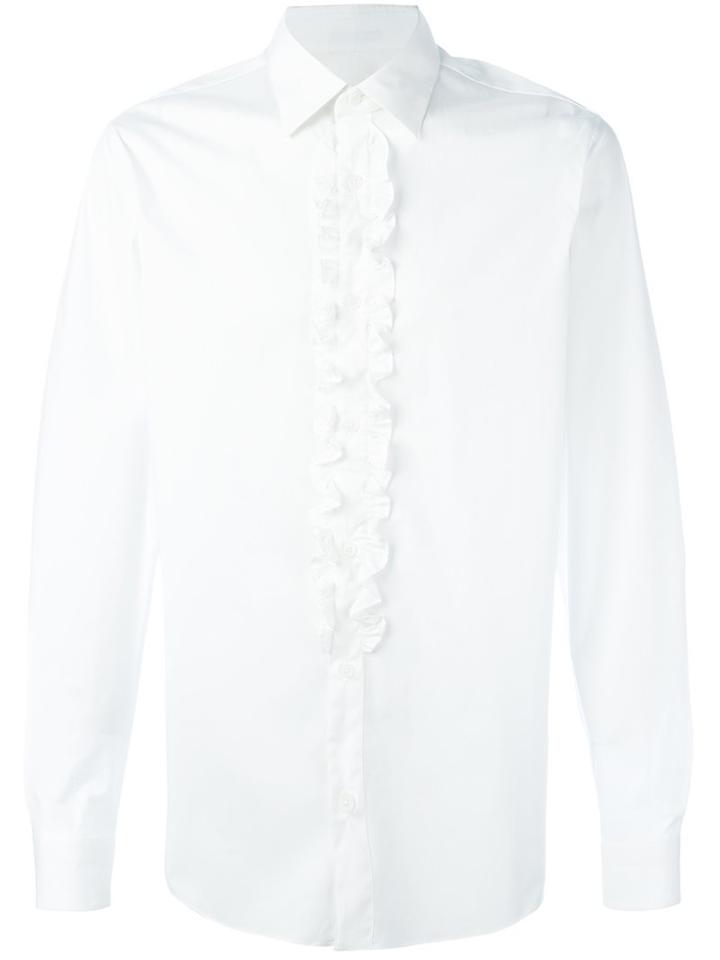 Ermenegildo Zegna Ruffled Detail Shirt, Men's, Size: 42, White, Cotton/spandex/elastane