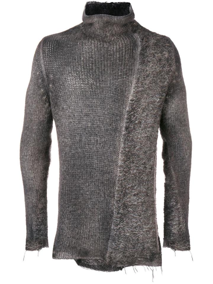 Avant Toi Asymmetrical Contrasting Knit Sweater - Grey