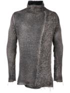 Avant Toi Asymmetrical Contrasting Knit Sweater - Grey