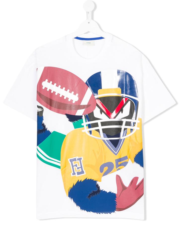Fendi Kids Teen Fendirumi Rugby Print T-shirt - White