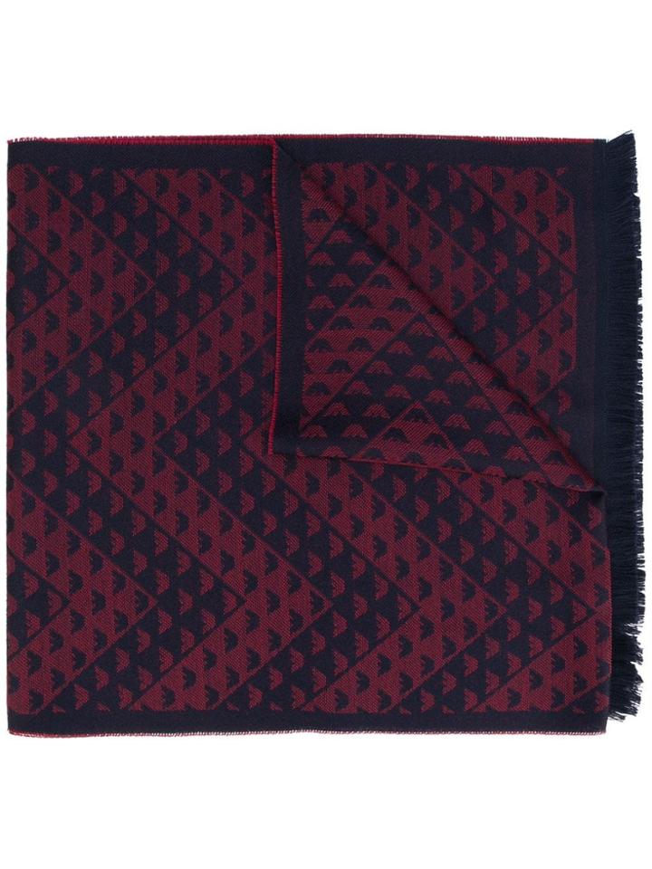 Emporio Armani Logo Embroidered Fringed Scarf