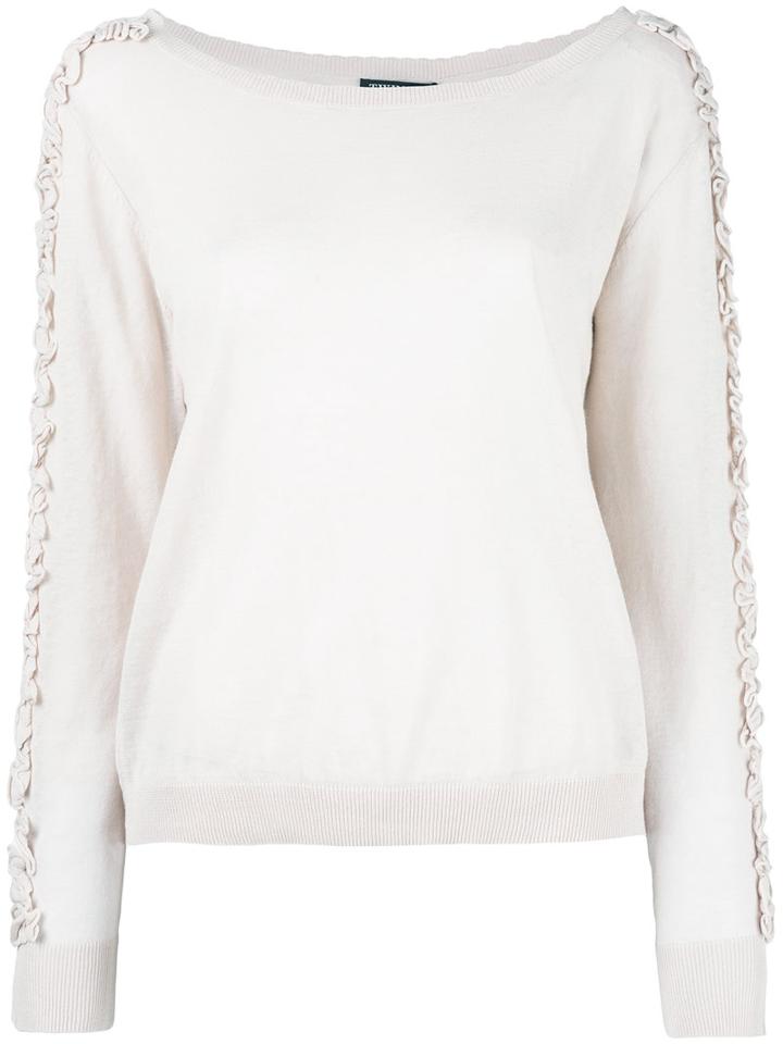 Twin-set Boat Neck Ruffled Blouse, Women's, Size: Xl, Nude/neutrals, Linen/flax/cotton