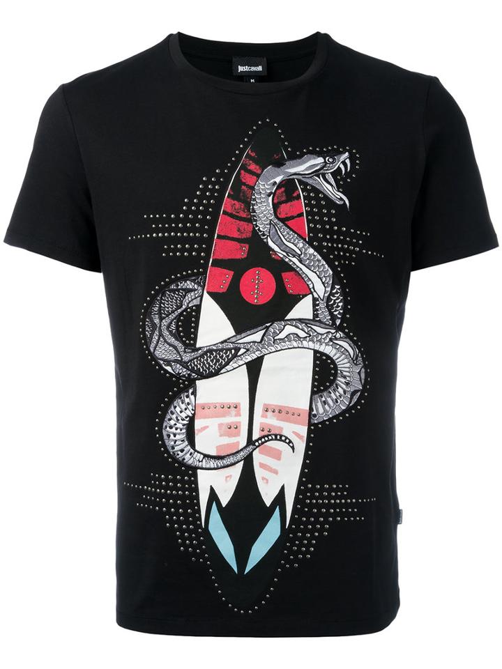 Just Cavalli Surf Snake Print T-shirt, Men's, Size: Small, Black, Cotton
