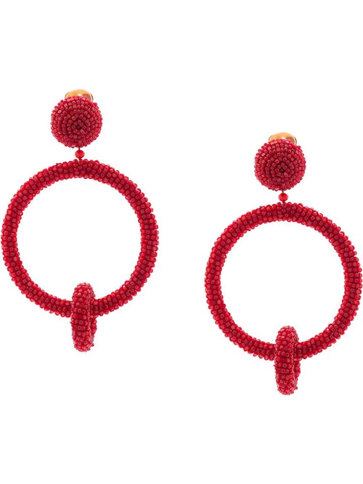 Oscar De La Renta Beaded Ring Clip-on Earrings - Red