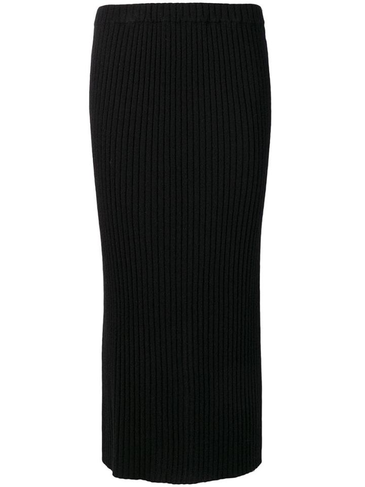 Allude Ribbed Midi Skirt - Black