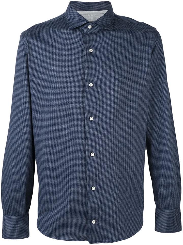 Eleventy Jacquard Button Down Shirt, Men's, Size: 44, Blue, Cotton