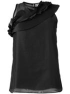 Carven Diagonal Ruffle Detail Blouse, Women's, Size: 40, Black, Polyester/acetate/silk