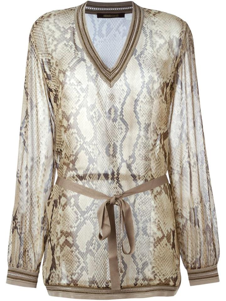 Roberto Cavalli Sheer Snakeskin Blouse, Women's, Size: 40, Nude/neutrals, Silk/viscose/polyester