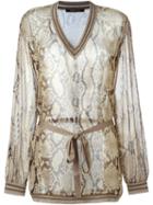 Roberto Cavalli Sheer Snakeskin Blouse, Women's, Size: 40, Nude/neutrals, Silk/viscose/polyester