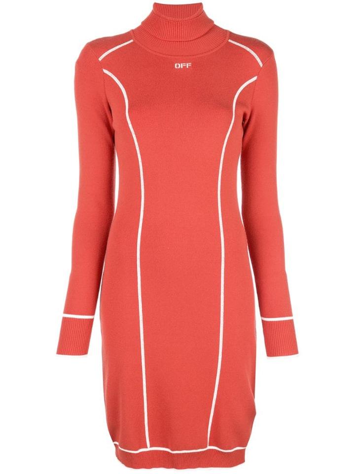 Off-white Logo Turtleneck Fitted Dress - Red