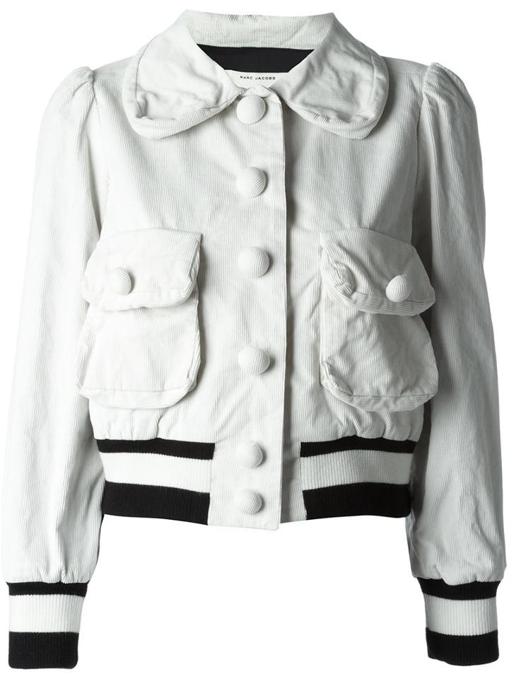 Marc Jacobs Corduroy Bomber Jacket, Women's, Size: 4, White, Silk/cotton/wool