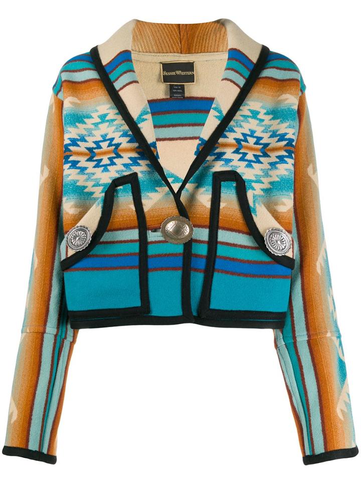 Jessie Western Cropped Geometric Print Jacket - Blue
