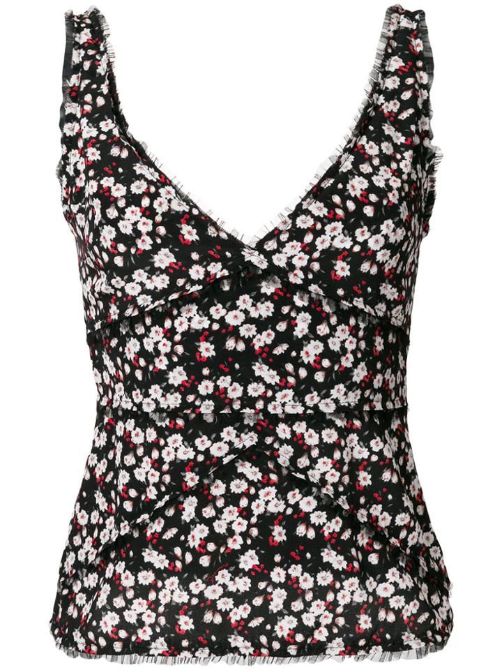 Dsquared2 Tulle Trim Floral Print Top - Black
