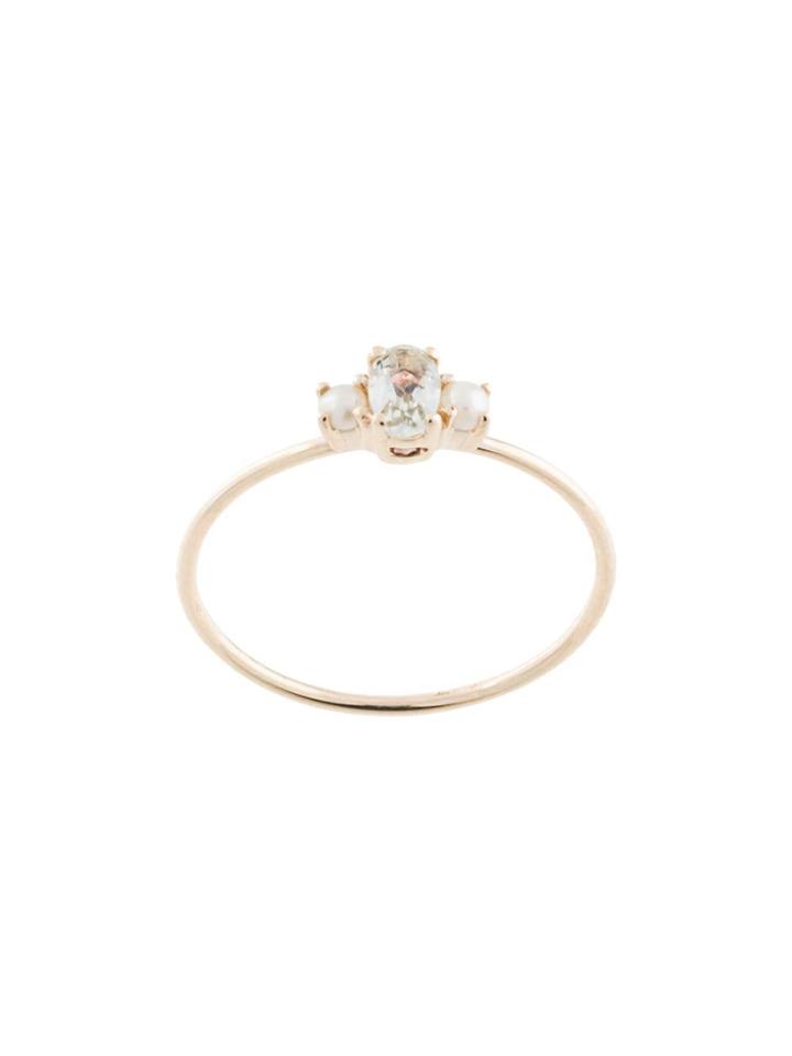 Natalie Marie 9kt Yellow Gold Oval Trio Green Amethyst And Pearl Ring