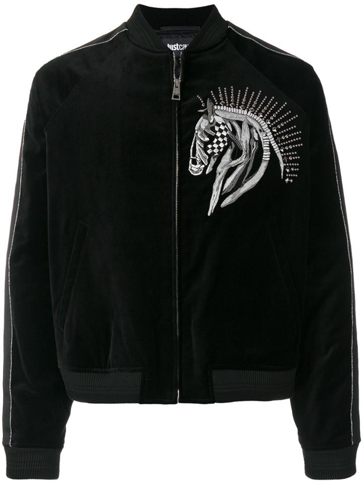Just Cavalli Horse Embroidered Bomber Jacket - Black