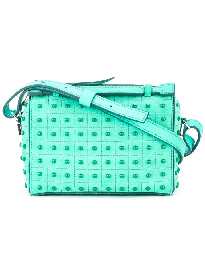 Tod's Studded Shoulder Bag, Women's, Green, Suede/polyester