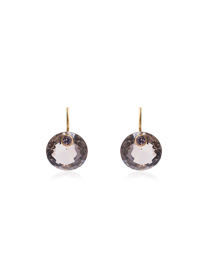 Marie Helene De Taillac Smokey Quartz And Round Sapphire Earrings -