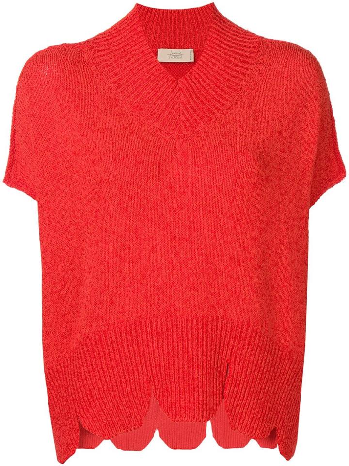 Maison Flaneur Scalloped Hem Knit Top - Red