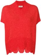 Maison Flaneur Scalloped Hem Knit Top - Red