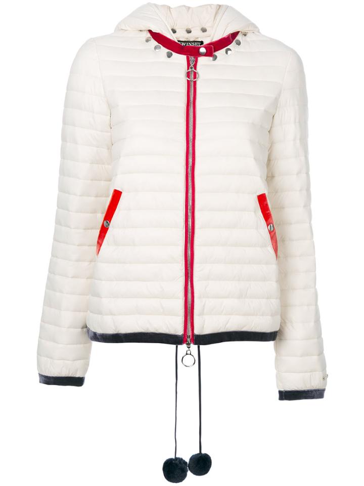 Twin-set Studded Neck Hooded Jacket - White
