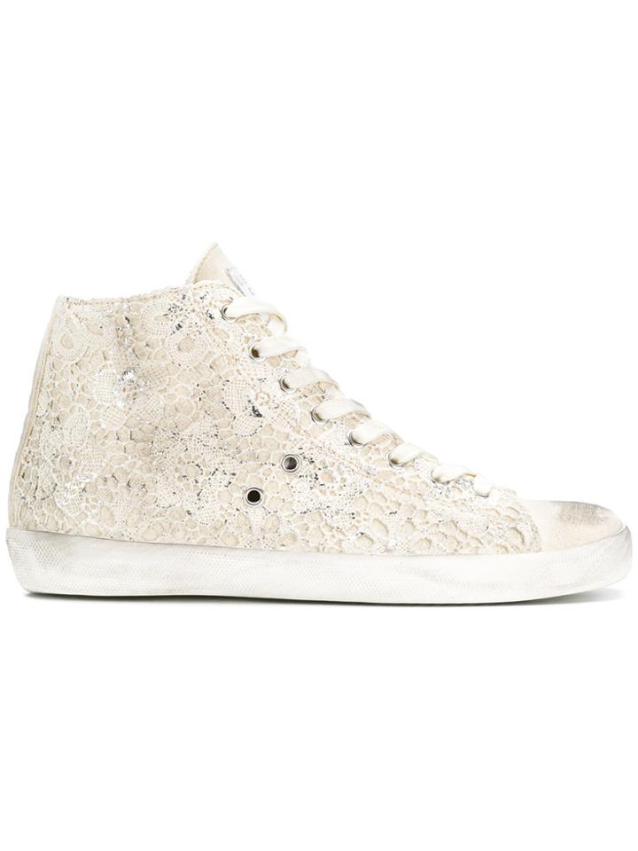 Leather Crown Embroidered Hi-top Sneakers - Nude & Neutrals