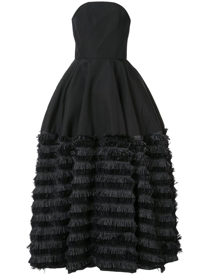 Christian Siriano - Fringed Skirt Ball Gown - Women - Cotton/polyamide/polyester/viscose - 2, Black, Cotton/polyamide/polyester/viscose