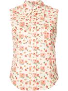 Miu Miu Logo Printed Sleeveless Collared Shirt - White