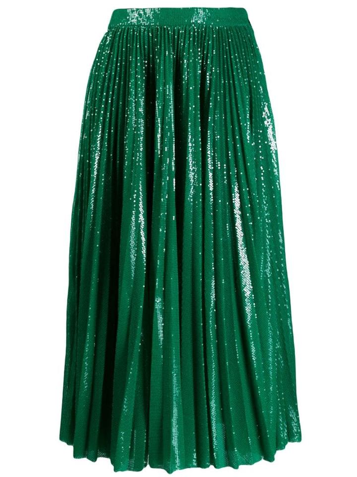 Msgm Sequinned Plisse Full Skirt - Green