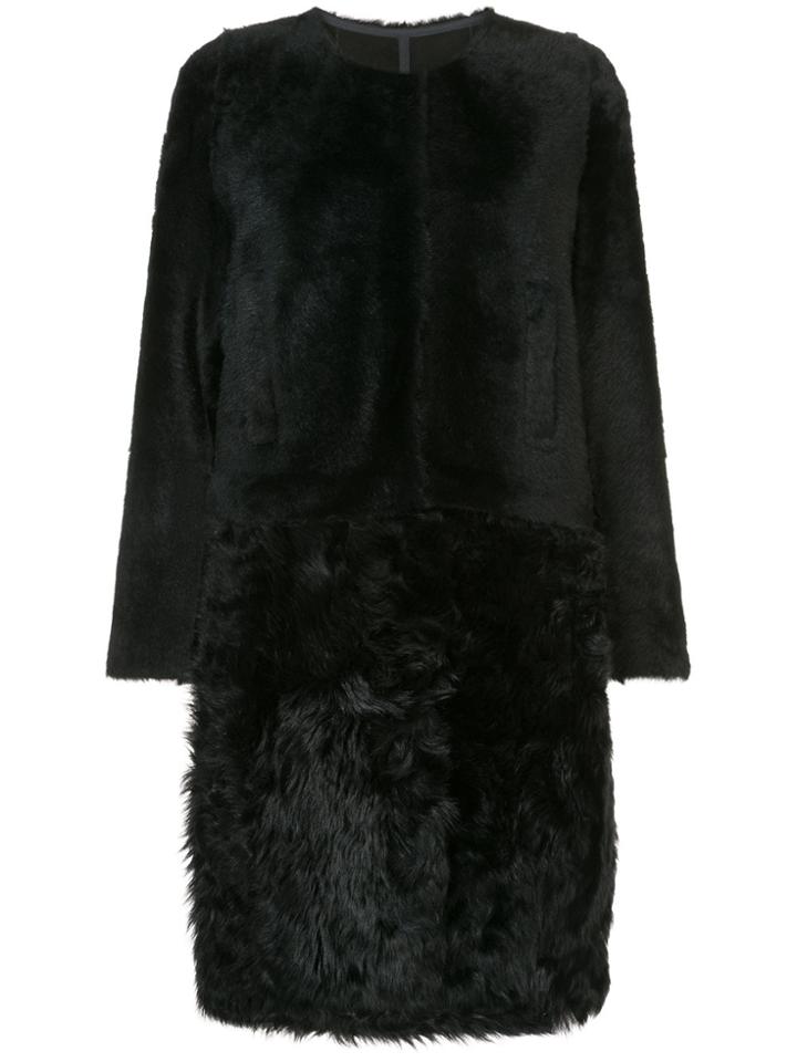 Yves Salomon Oversized Panelled Fur Coat - Black