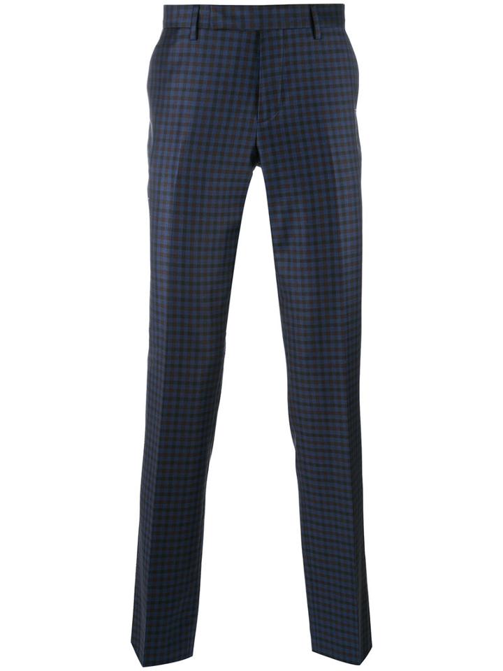 Paul Smith Checked Tailored Trousers, Men's, Size: 36, Blue, Wool