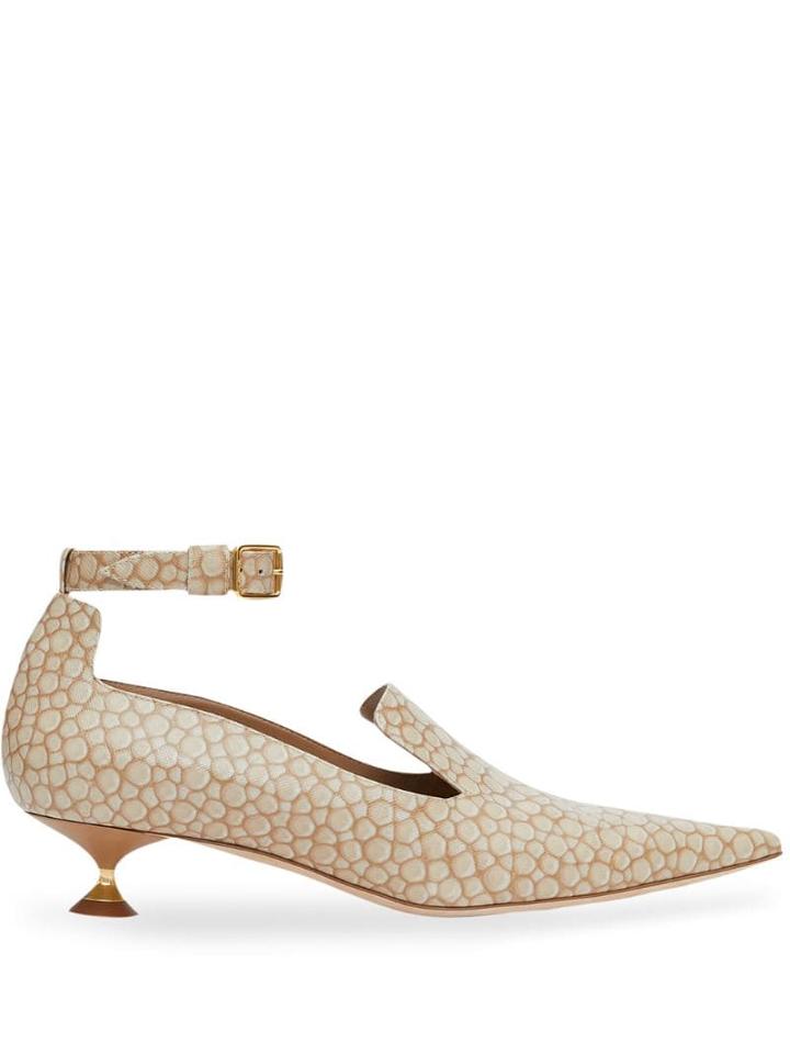 Burberry Stingray Print Leather Point-toe Kitten-heel Pumps - Neutrals