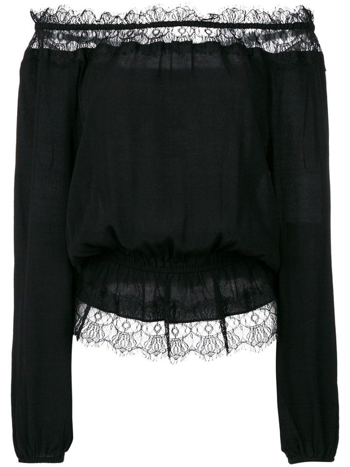 Steffen Schraut - Lace Insert Off-shoulders Blouse - Women - Neoprene/viscose - 40, Black, Neoprene/viscose