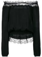 Steffen Schraut - Lace Insert Off-shoulders Blouse - Women - Neoprene/viscose - 40, Black, Neoprene/viscose