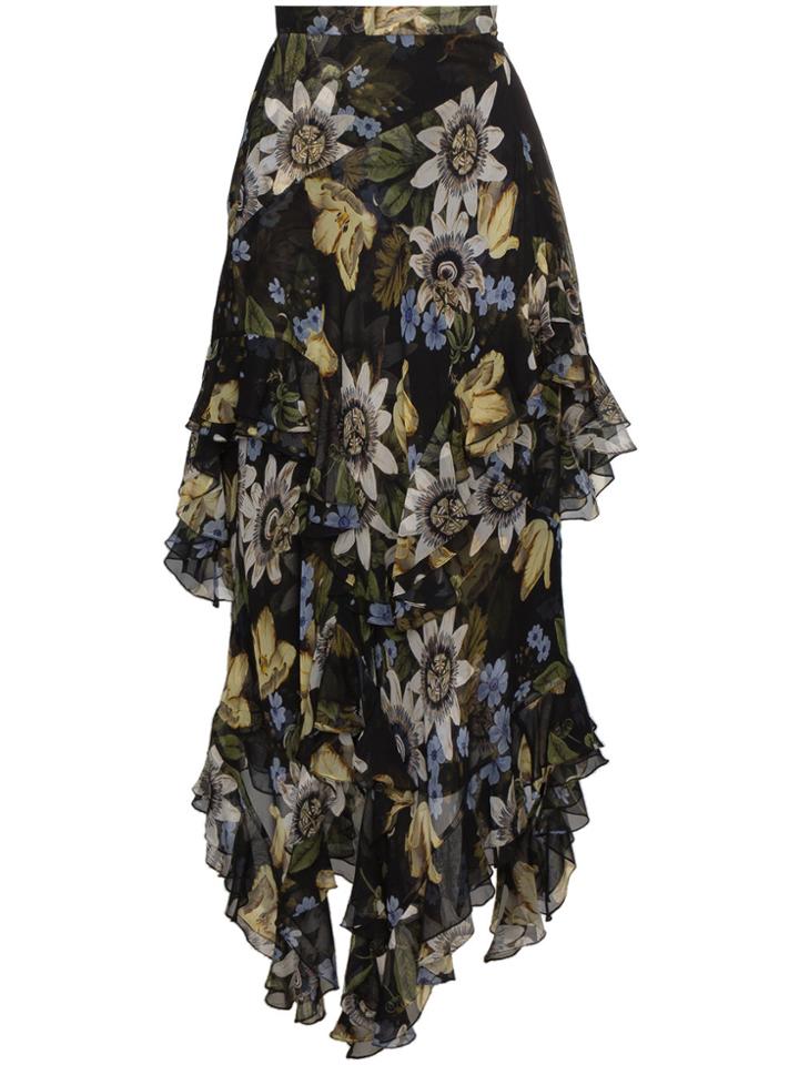 Erdem Asymmetric Floral Print Skirt - Black