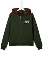 John Richmond Junior Logo Embroidered Zipped Hoodie - Green