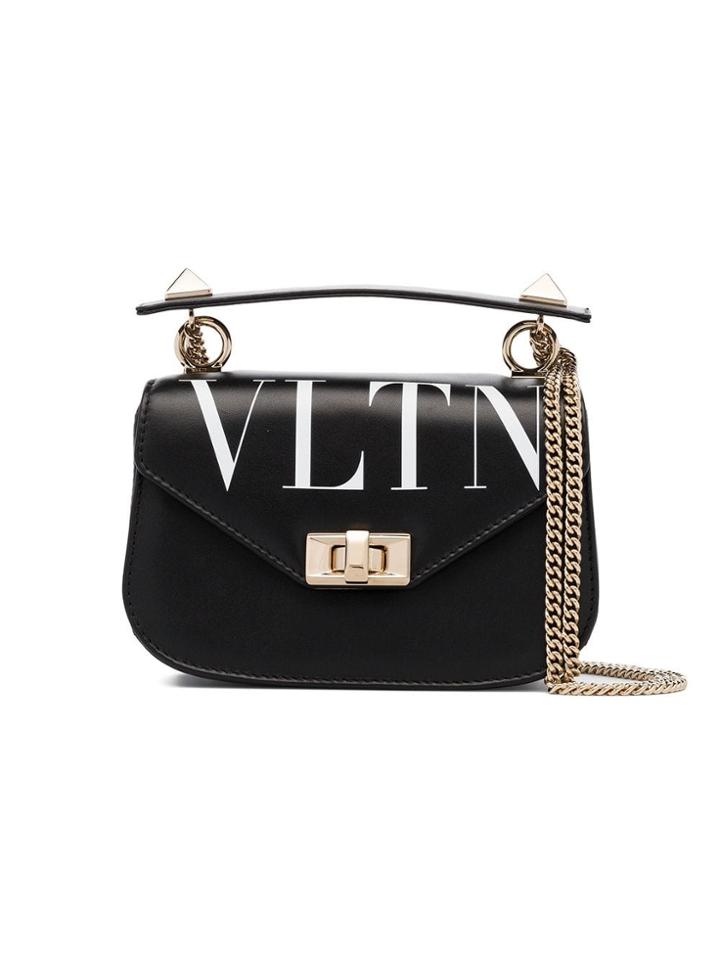 Valentino Black And White Vltn Print Shoulder Bag