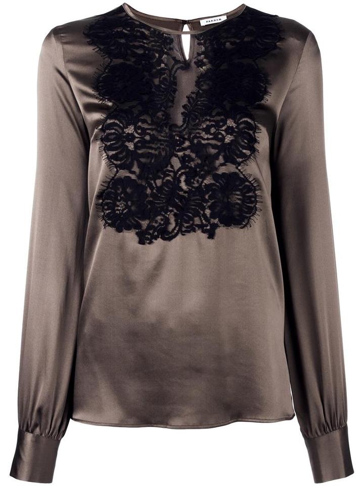 P.a.r.o.s.h. Lace Front Blouse, Women's, Size: Xl, Brown, Silk/spandex/elastane/cotton/polyamide