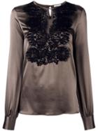 P.a.r.o.s.h. Lace Front Blouse, Women's, Size: Xl, Brown, Silk/spandex/elastane/cotton/polyamide