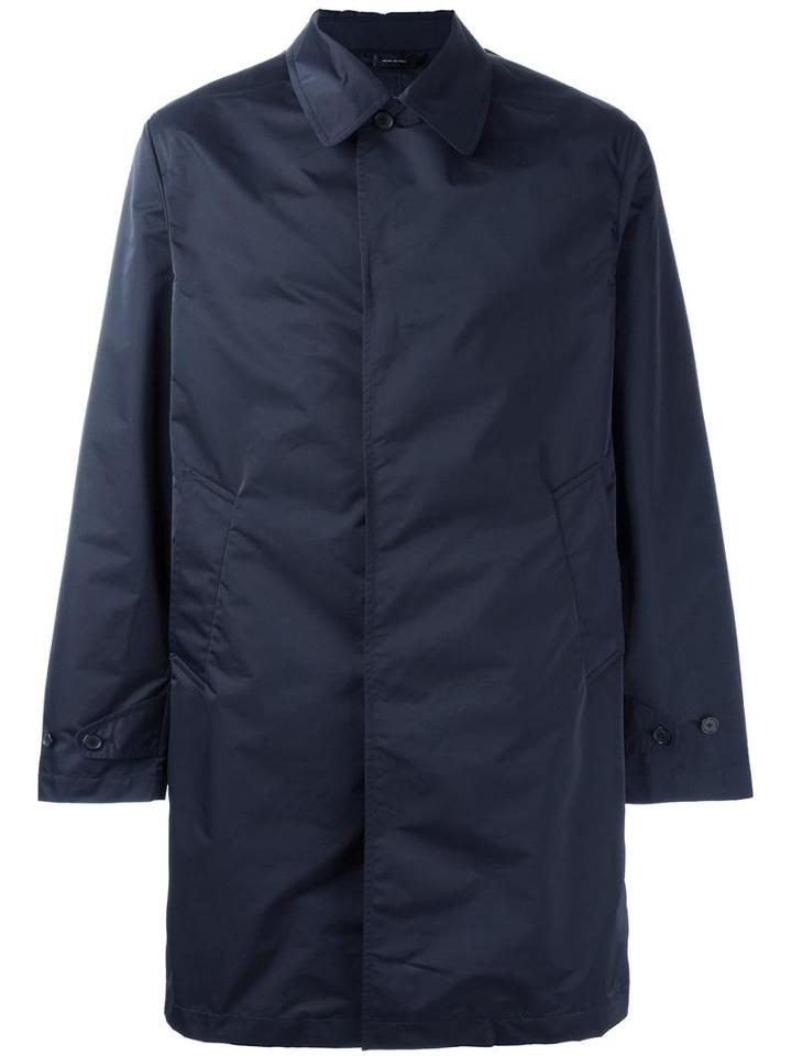 Jil Sander Single Breasted Coat, Men's, Size: 52, Blue, Cotton/polyester