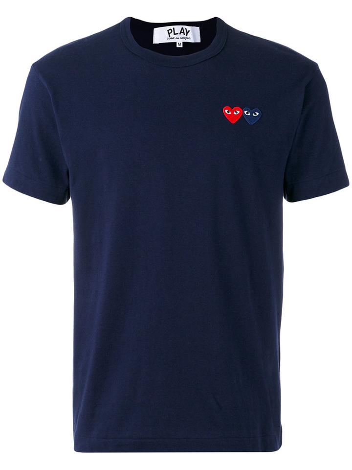 Comme Des Garçons Play Embroidered Logo T-shirt, Men's, Size: Medium, Blue, Cotton