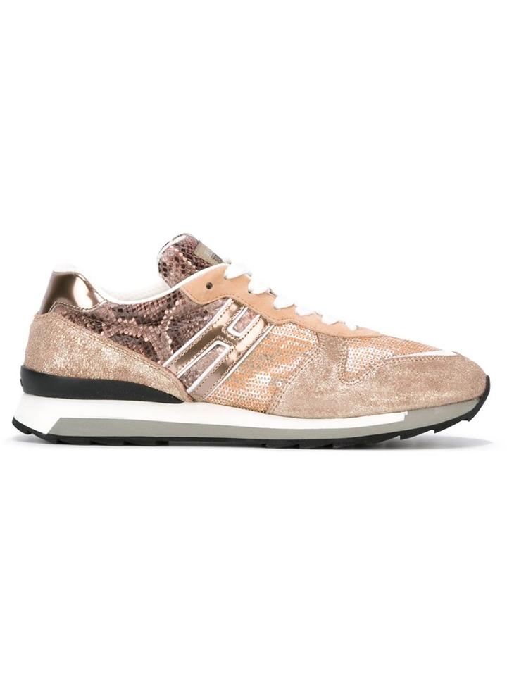 Hogan Rebel Snakeskin Effect Sequined Panel Sneakers