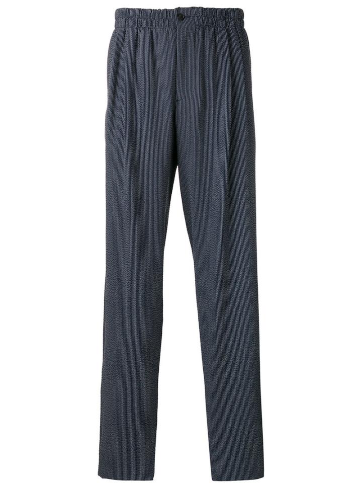 Giorgio Armani Striped Drop-crotch Trousers, Men's, Size: 50, Blue, Cotton/virgin Wool/spandex/elastane