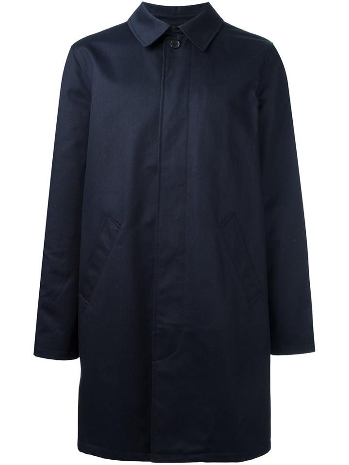 A.p.c. 'mac Ville' Overcoat, Men's, Size: Xxl, Blue, Cotton/viscose