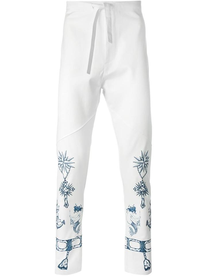 Alexander Mcqueen Tattoo Print Trousers, Men's, Size: 48, White, Cotton/spandex/elastane