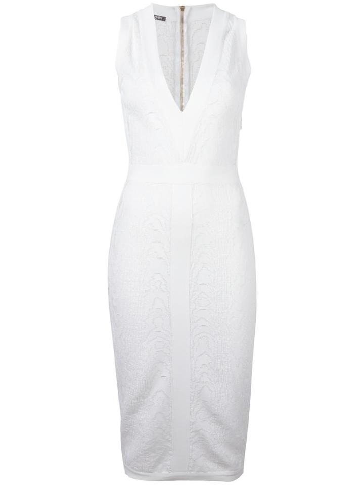 Balmain Leopard Pattern Midi Dress, Women's, Size: 38, White, Polyamide/viscose