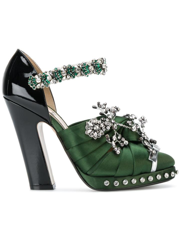 No21 Embellished Knotted Bow Pumps - Green